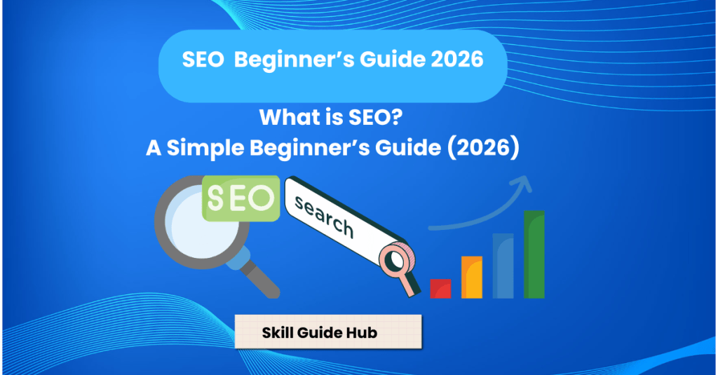 What is SEO beginner guide 2026 showing search engine optimization, website traffic analytics, Google rankings, and digital marketing concepts.